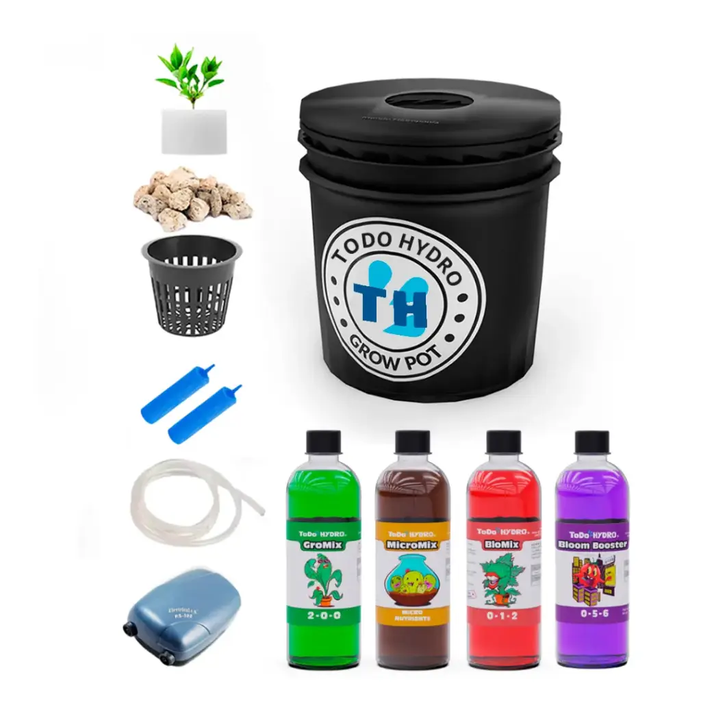 Grow Pot Kit Profesional DWC Hidro Cubo con Bomba de Aire, Nutrientes y Más
