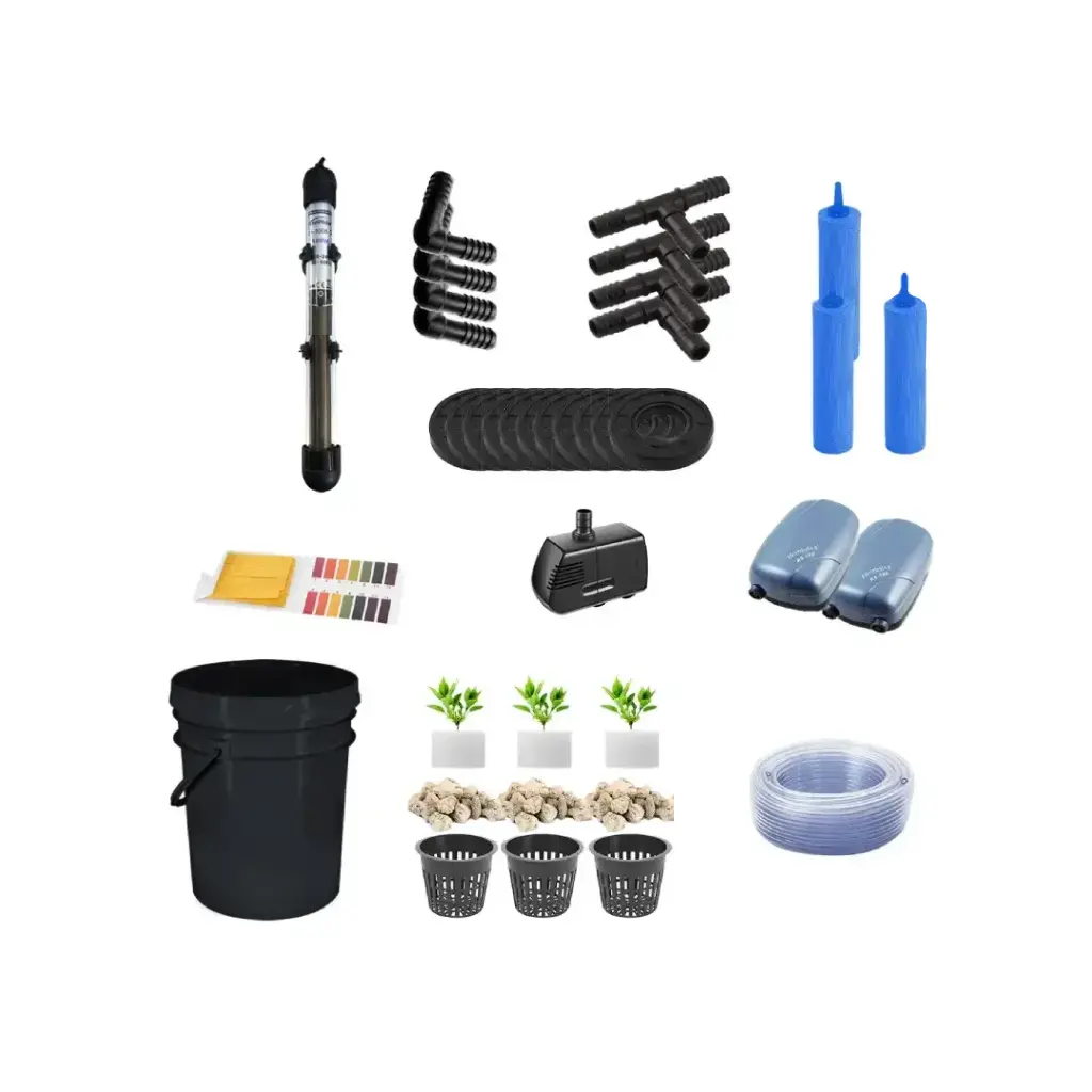 Grow Pot RDWC 8L Kit Sistema Hidropónico de 4 Cubos con Bombas de Aire, Macetas de Red y Depósito de Agua (1/2")
