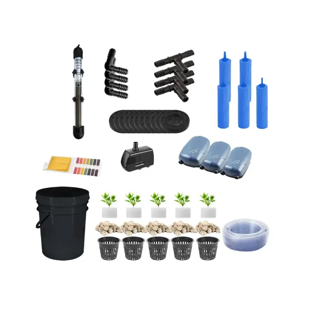 Grow Pot RDWC 20L Kit Sistema Hidropónico de 6 Cubos con Bombas de Aire, Macetas de Red y Depósito de Agua (1/2")